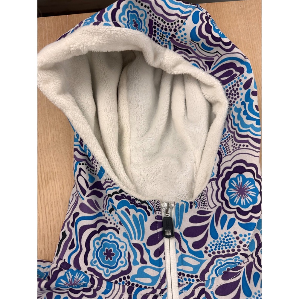 Spyder Women's Large Floral Faux-Fur Lined Hooded Jacket Full-Zip Blue Purple - Picture 10 of 12